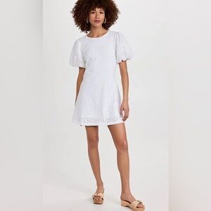 Free People Women White Apricot Rose Puff Sleeve Eyelet Mini Dress Size S $138
